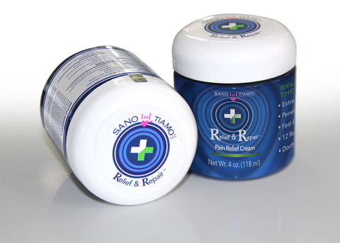 Wholesale 12 pack -  Relief & Repair Pain Relief Cream 4 oz jars - Sanotiamo